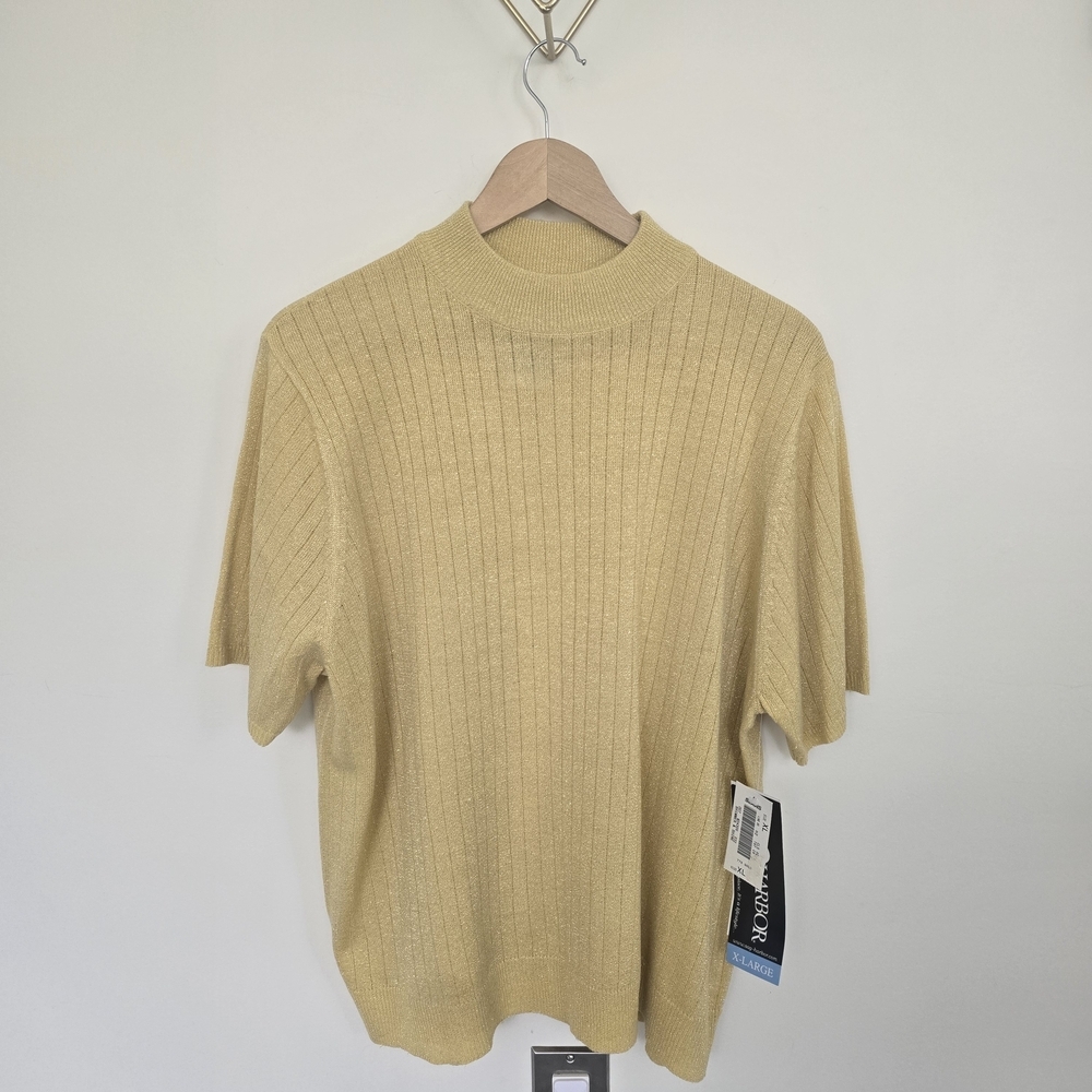 Sag Harbor Women's Gold Shimmer Mockneck Short Sleeve Sweater Size XL NWT - Picture 3 of 9
